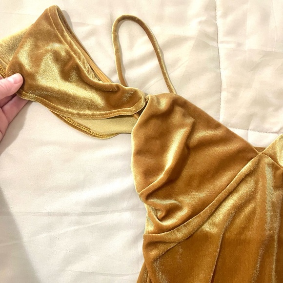 Lulus I'm Flattered Mustard/Light Brown Velvet Bodysuit! - Picture 7 of 14